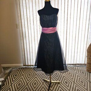 Jordan Black Sheer Layered Tie Waist Formal Dress. Size 12
